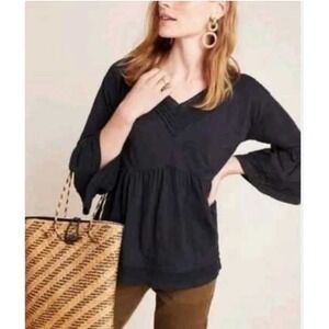 Anthropologie Lace Trimmed Bell Sleeve Peplum Top XS Boho peasant prairie‎